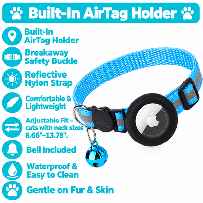 Safe Paws Reflective Cat Collar with AirTag Holder & Bell
