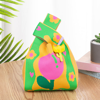 Knitted Tote Bag with Floral Design