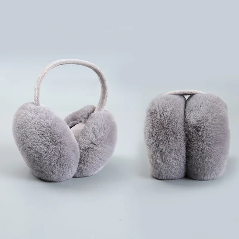 Winter Warm Ear Muffs Girl Fluffy Fold Burger Shape Children Headphone Earmuffs Soft Cashmere Solid Cute Warmer Fake Fur Earlap