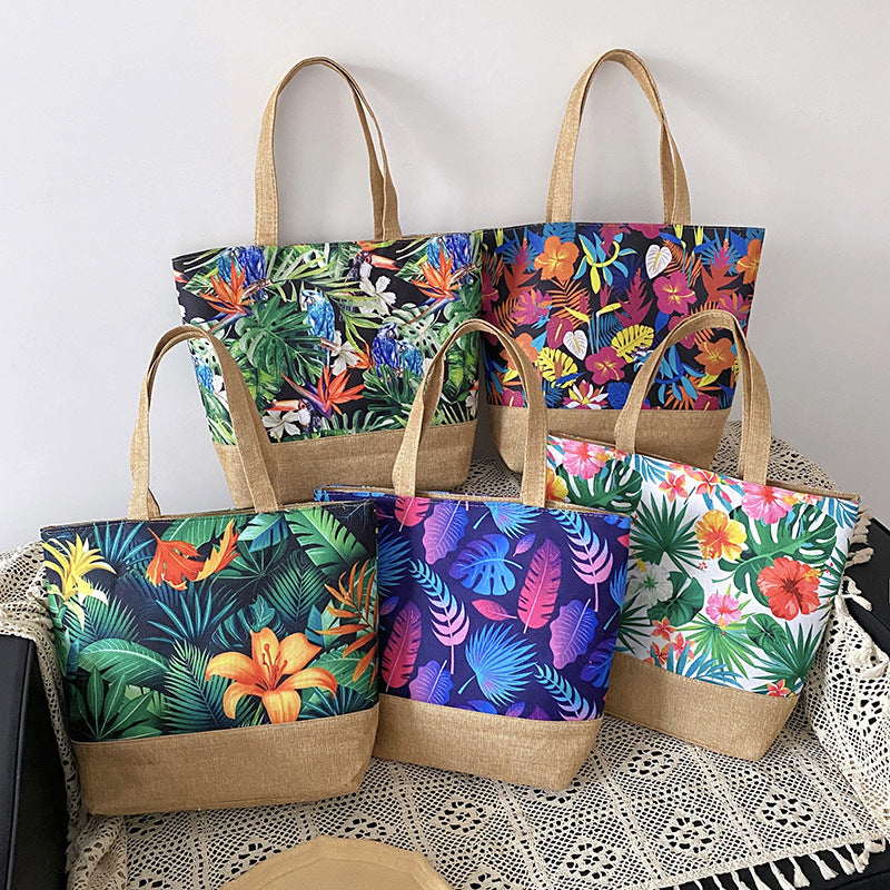 Artisan Design Cotton Linen Zip Tote Bag