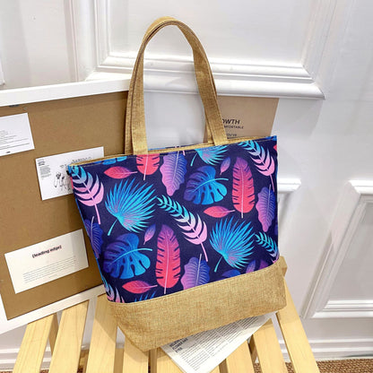 Artisan Design Cotton Linen Zip Tote Bag