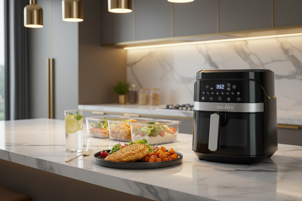Air fryer healthy meal prep - plated meal