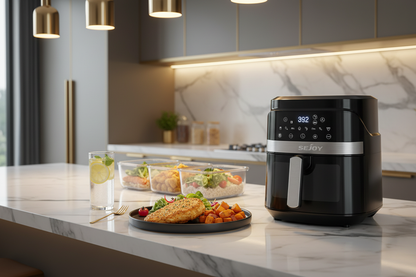 Air fryer healthy meal prep - plated meal