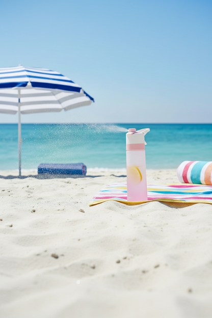 AquaBoost Sports Water Bottle beach lifestyle photo 2:3 ratio