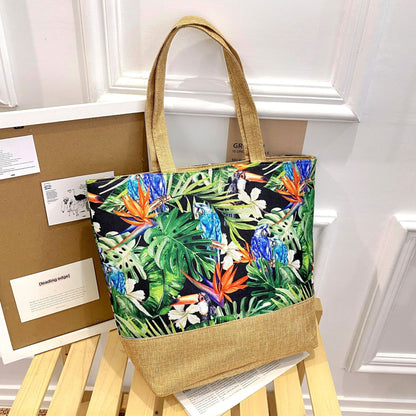Artisan Design Cotton Linen Zip Tote Bag