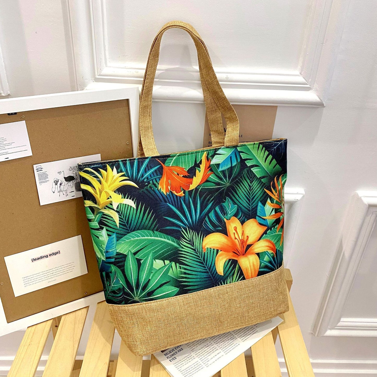 Artisan Design Cotton Linen Zip Tote Bag