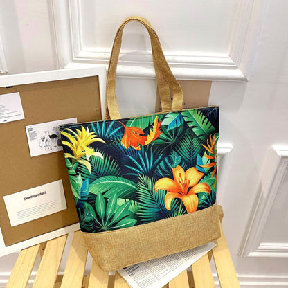 Artisan Design Cotton Linen Zip Tote Bag