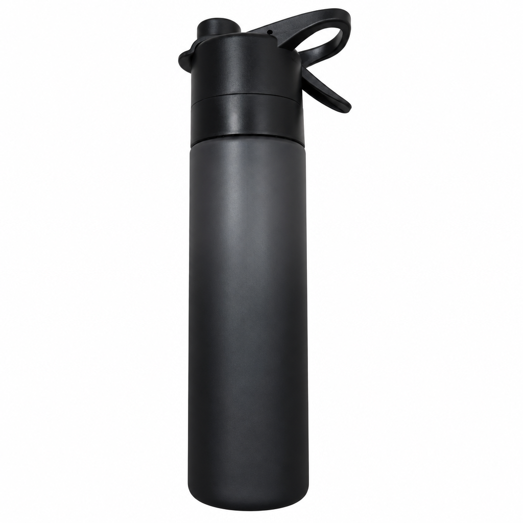 Black water bottle on white background