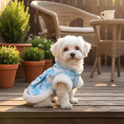 Blue Winter Pet Dress Patio Lifestyle