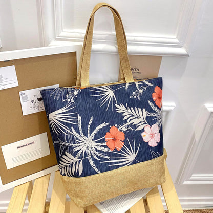 Artisan Design Cotton Linen Zip Tote Bag