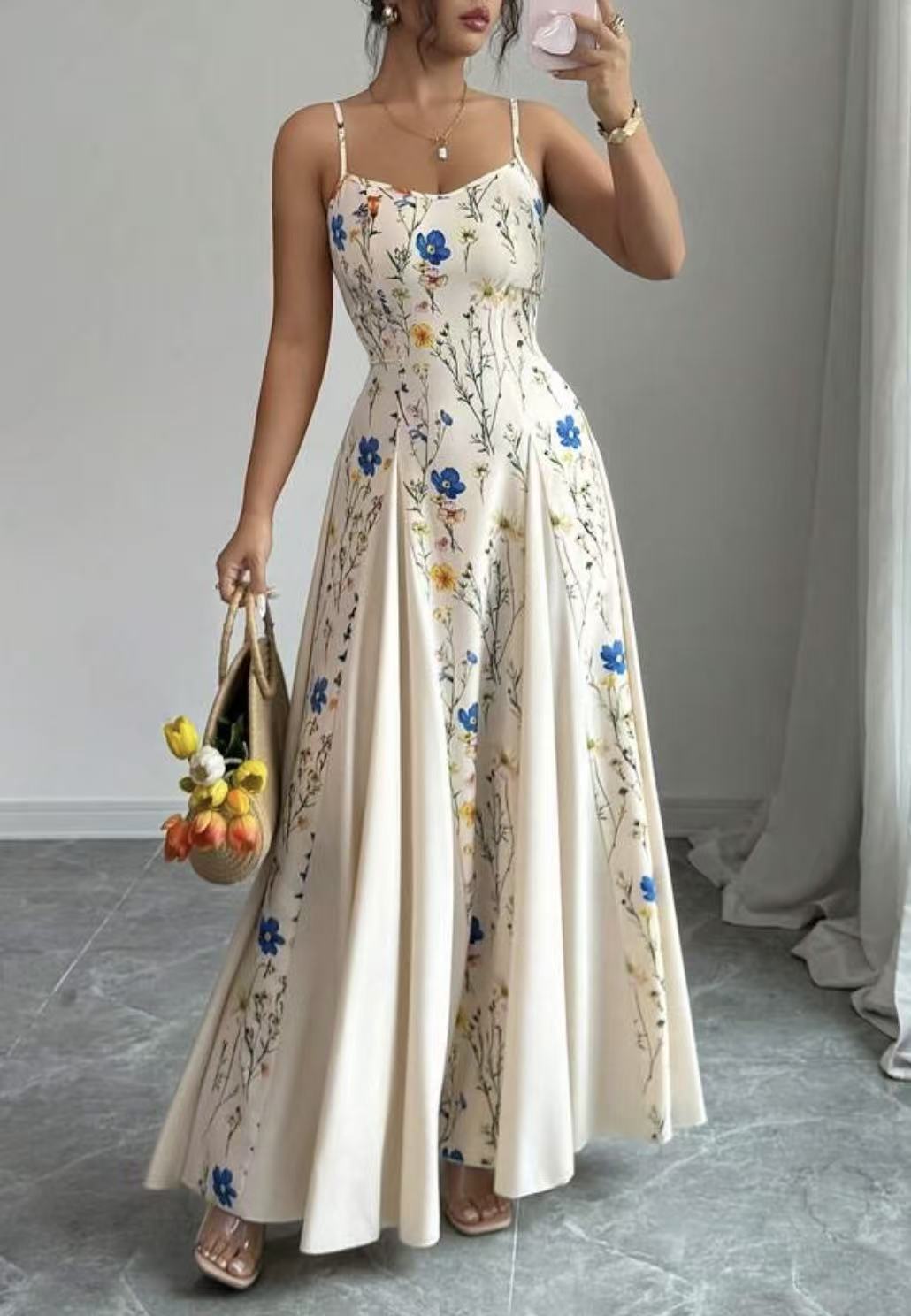 Floral Print Sling Dress with Adjustable Strap