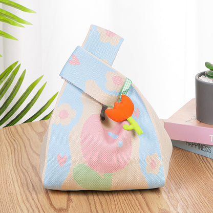 Knitted Tote Bag with Floral Design