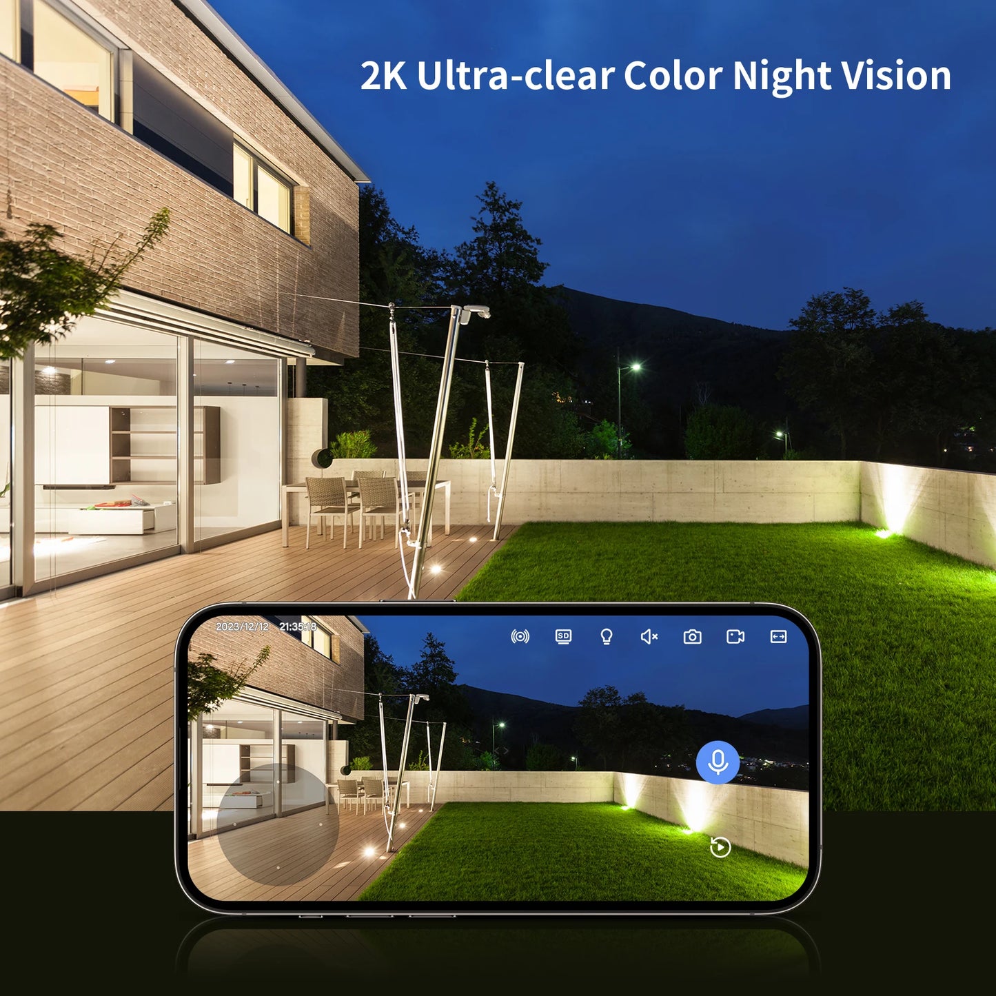 Outdoor/Indoor Security Cameras 2K HD Wireless Wifi Color Night Vision IP66 Waterproof Pet Dog Cat Baby Monitor Camera