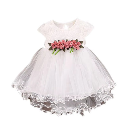 Cute Baby Girls Summer Floral Dress Princess Party Tulle Flower Dresses Toddler Infant Girls Mesh Tutu Dress 0-3Y Clothing
