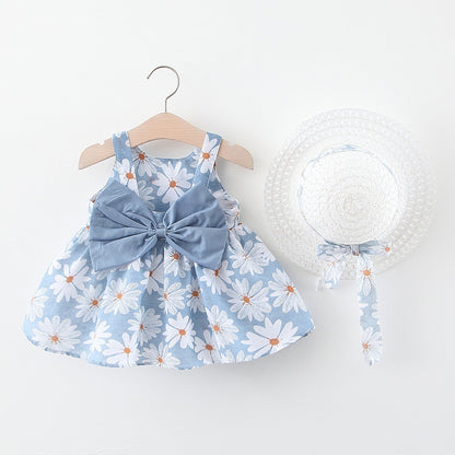 Baby Girl Summer Dress with Bow And Hat