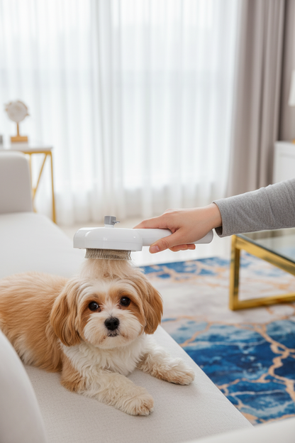 Close-up pet hair remover brush in use - variation