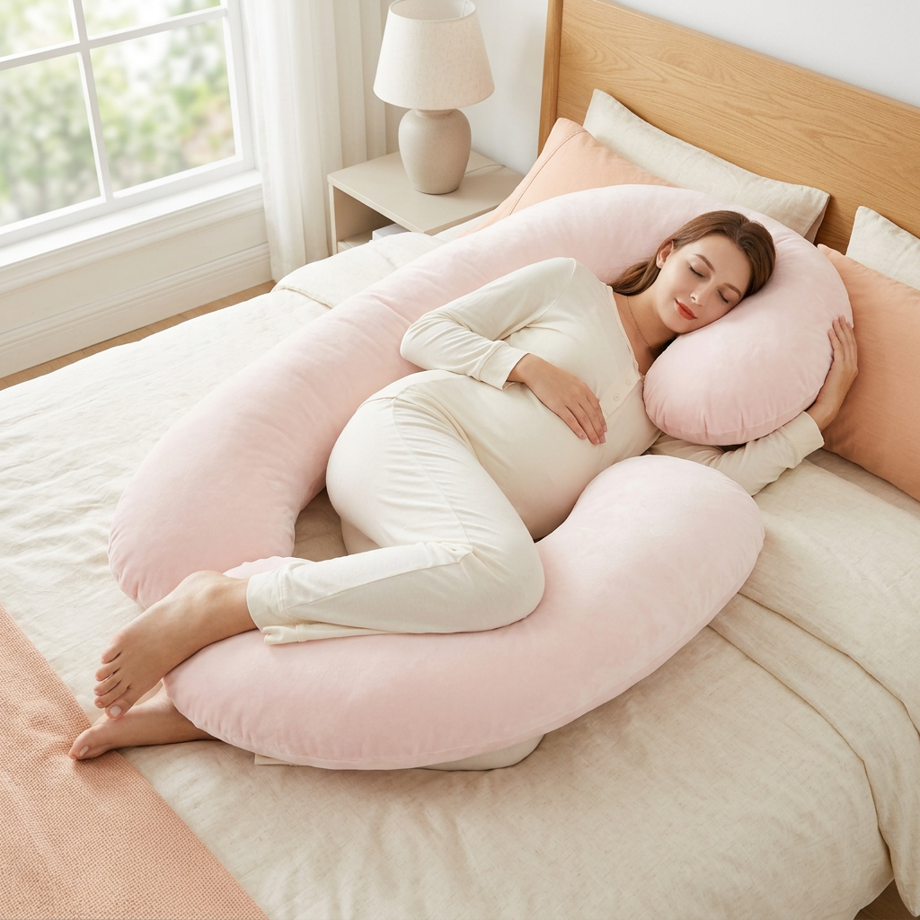 Cozy Velvet-Pink maternity pillow lifestyle image