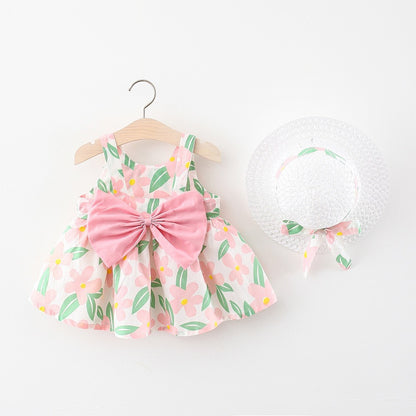 Baby Girl Summer Dress with Bow And Hat