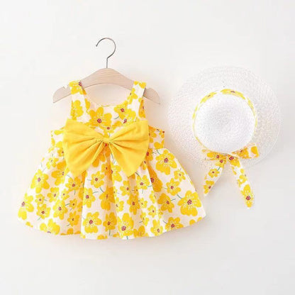 Baby Girl Summer Dress with Bow And Hat
