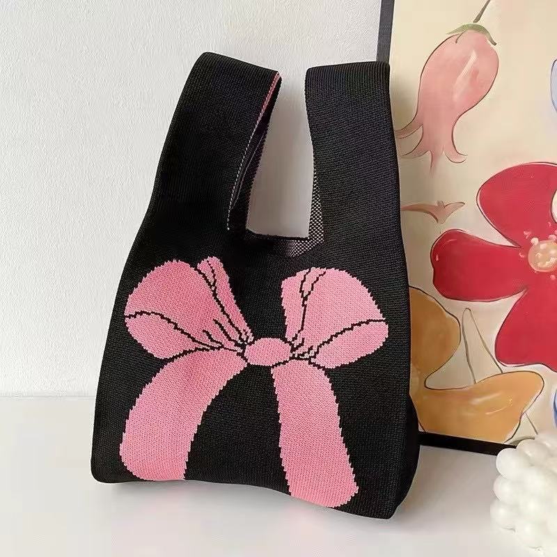 Knitted Tote Bag with Floral Design