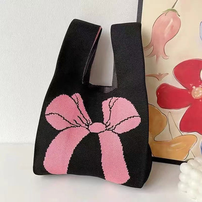 Knitted Tote Bag with Floral Design