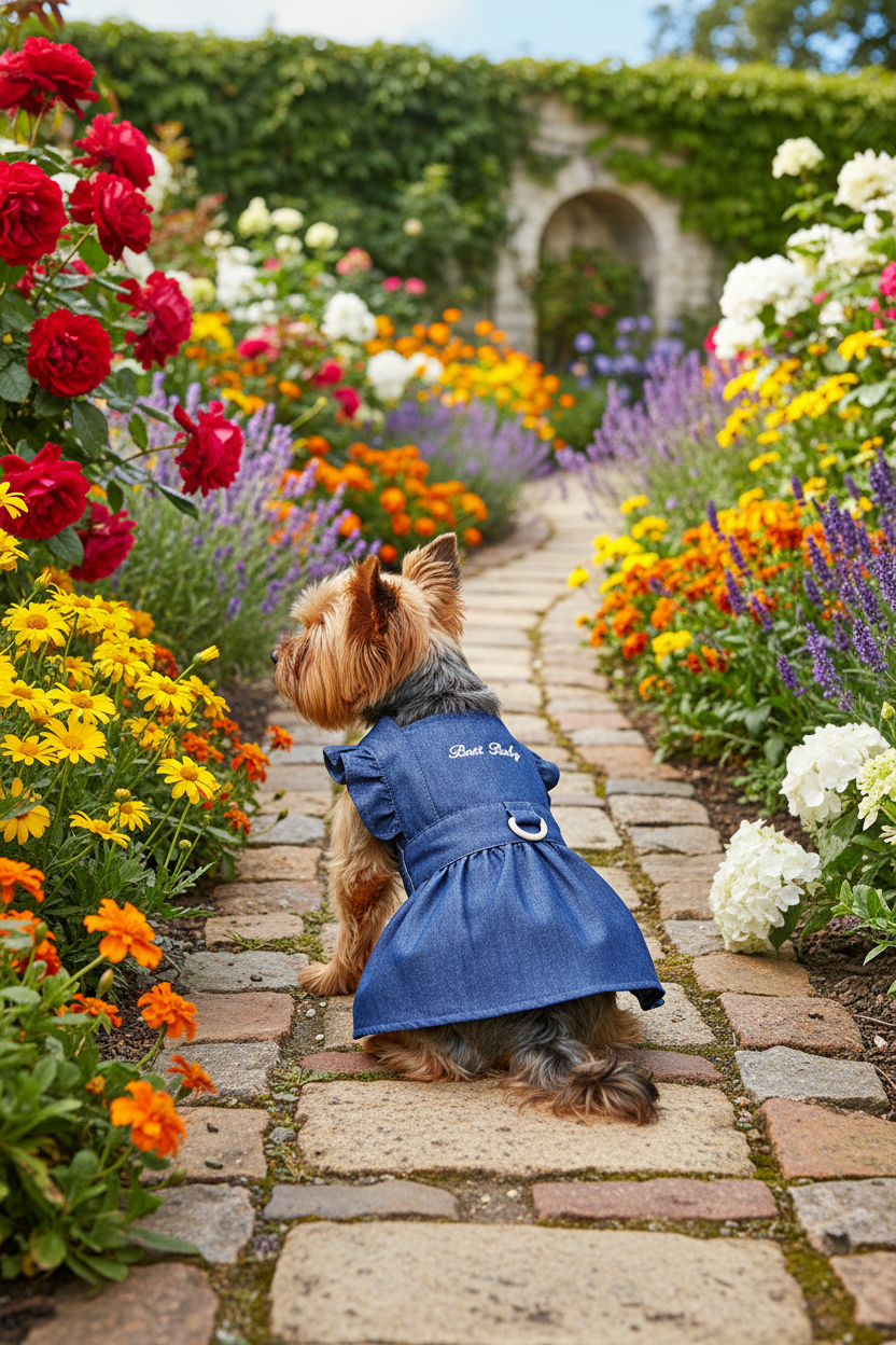 Denim Dress Yorkie Garden