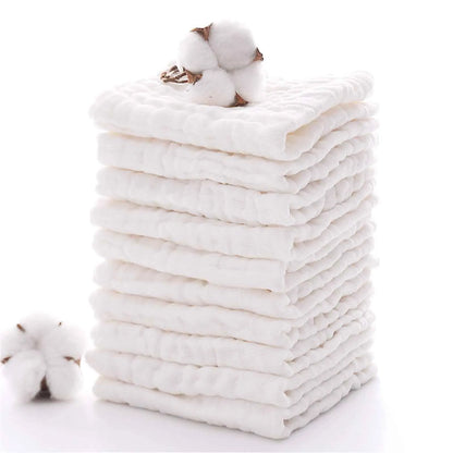 10Pcs Baby Muslin Washcloths Cotton Baby Wipes Soft Newborn Baby Face Towel for Sensitive Skin Baby Organic White Towels