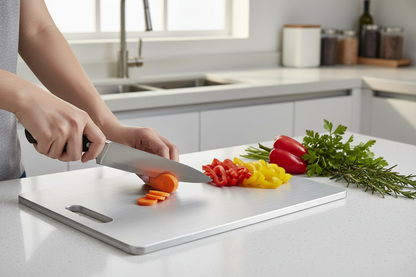 Double-Sided Titanium Cutting Board in Use
