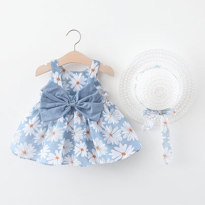 Baby Girl Summer Dress with Bow And Hat