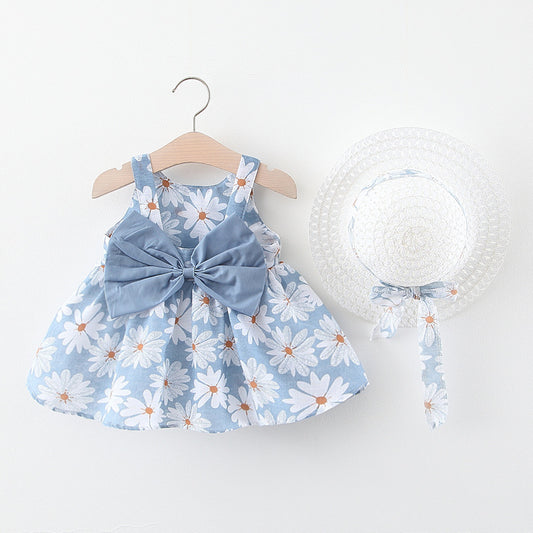 Baby Girl Summer Dress with Bow And Hat
