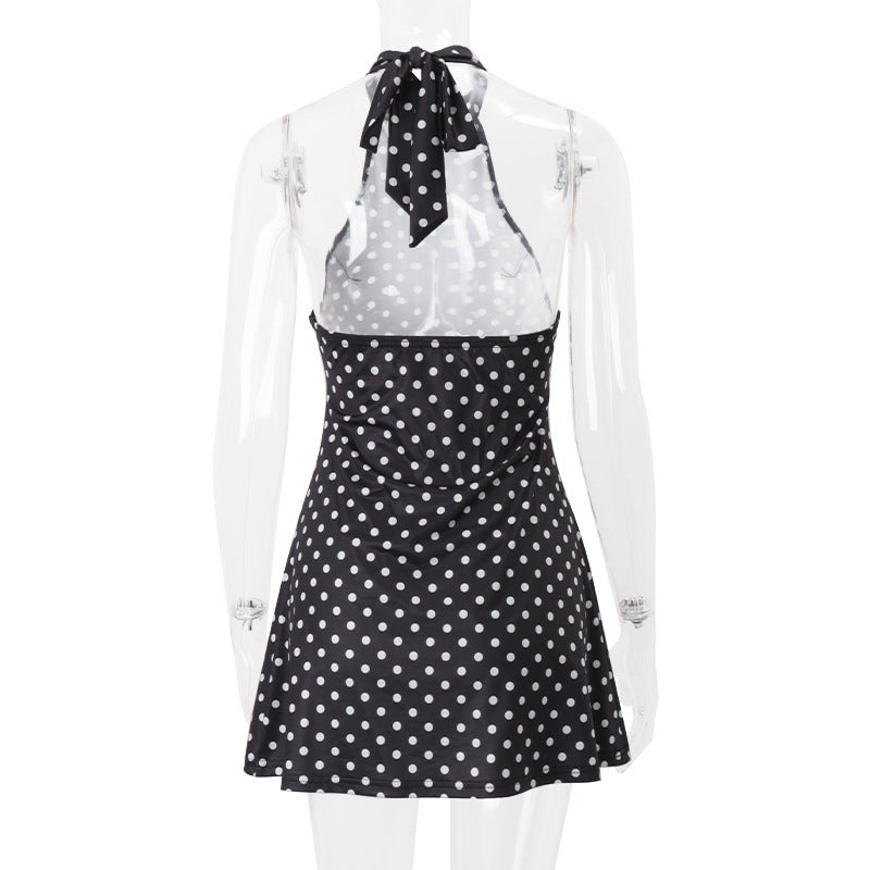 Elegant Polka Dot Halter Dress
