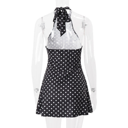 Elegant Polka Dot Halter Dress