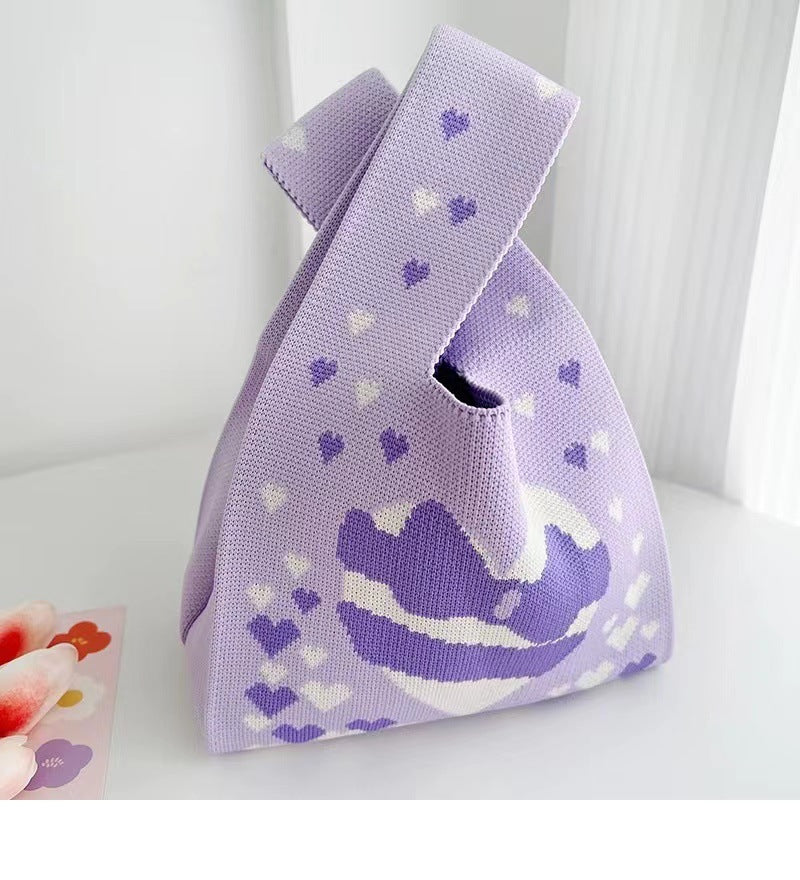 Knitted Tote Bag with Floral Design