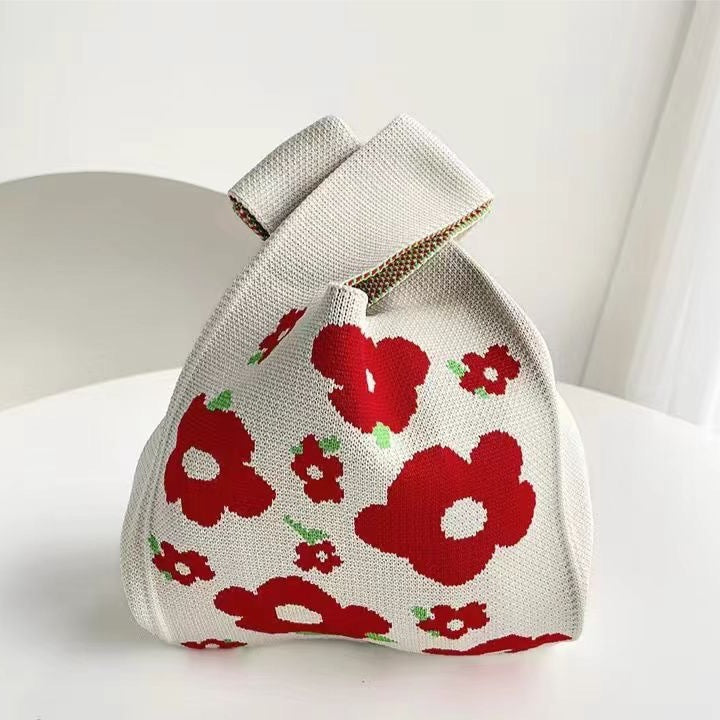 Knitted Tote Bag with Floral Design