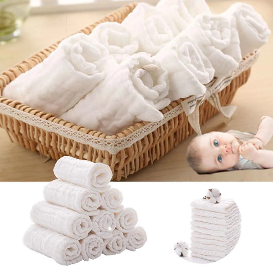 10Pcs Baby Muslin Washcloths Cotton Baby Wipes Soft Newborn Baby Face Towel for Sensitive Skin Baby Organic White Towels