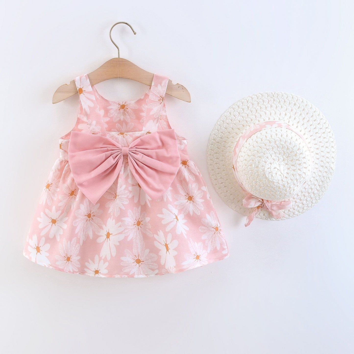 Baby Girl Summer Dress with Bow And Hat