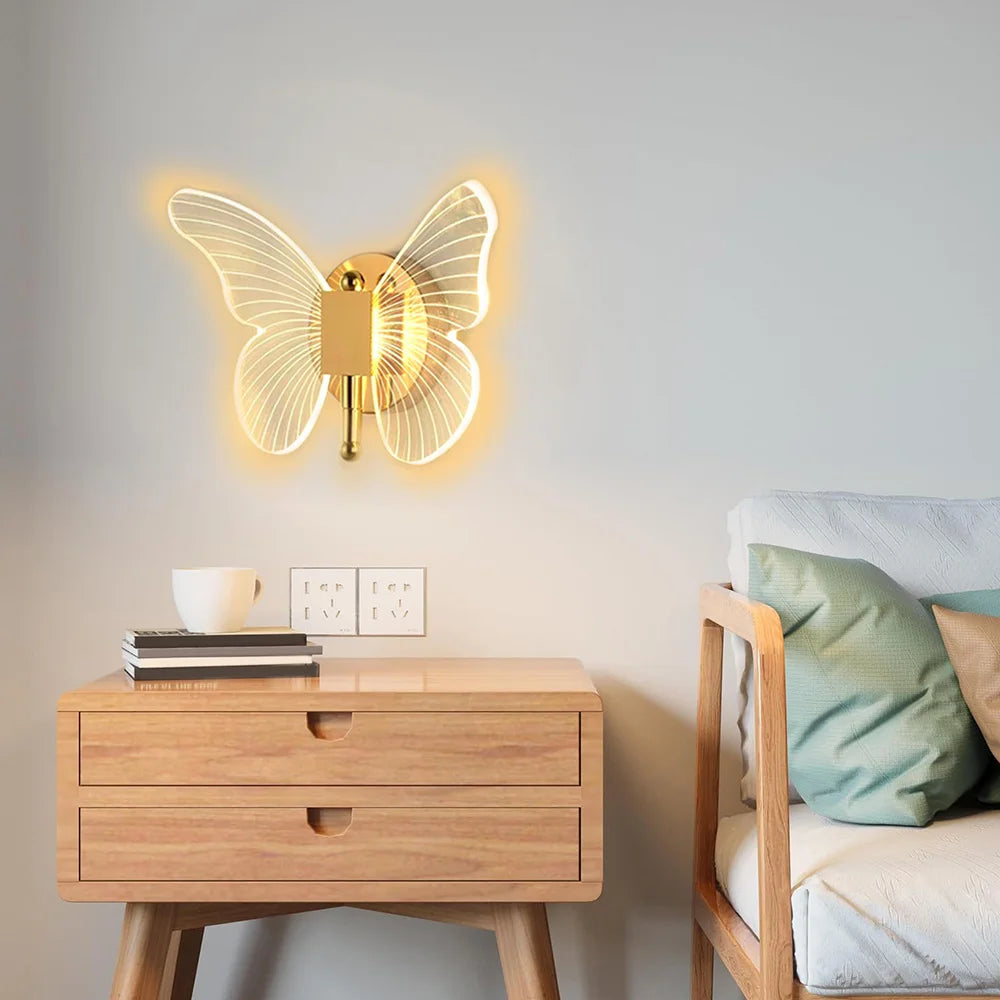 LED Butterfly Acrylic Wall Lamp Indoor Lighting Bedroom Bedside Living Room Staircase Decoration Lighting Wall Lamp