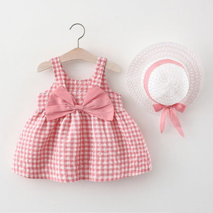 Baby Girl Summer Dress with Bow And Hat