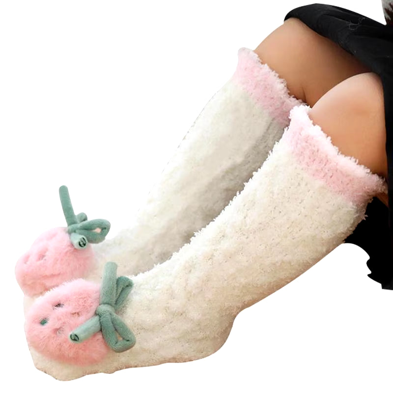 Winter Slipper Socks Fluffy Cartoon Warm Socks with Decors Elastic Home Socks for Living Room Bedroom Kids Room 0-5 Years Old