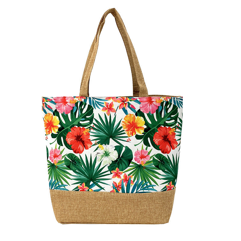 Artisan Design Cotton Linen Zip Tote Bag