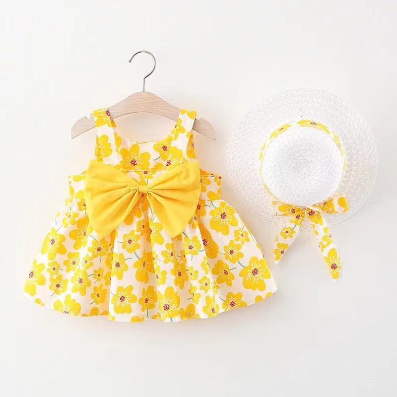 Baby Girl Summer Dress with Bow And Hat
