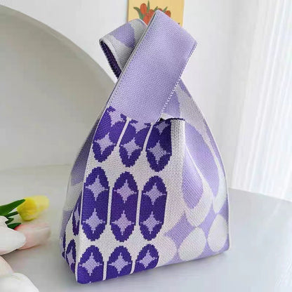Knitted Tote Bag with Floral Design
