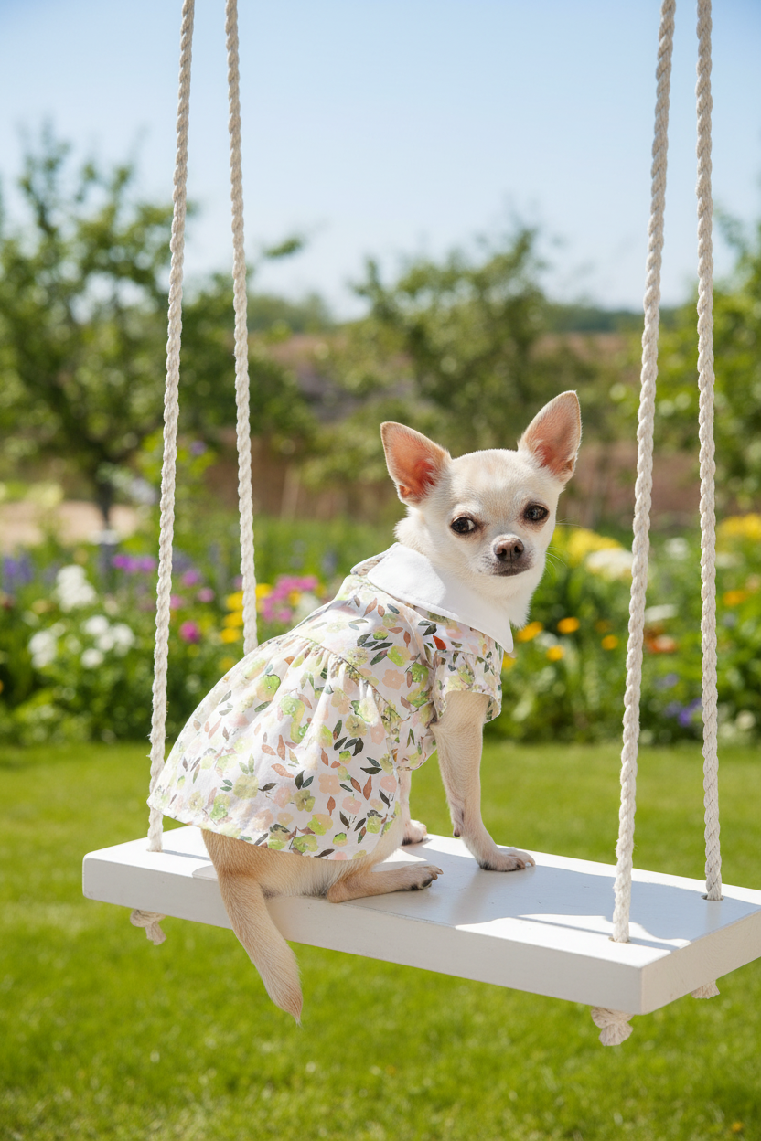 Floral Dress Chihuahua Porch