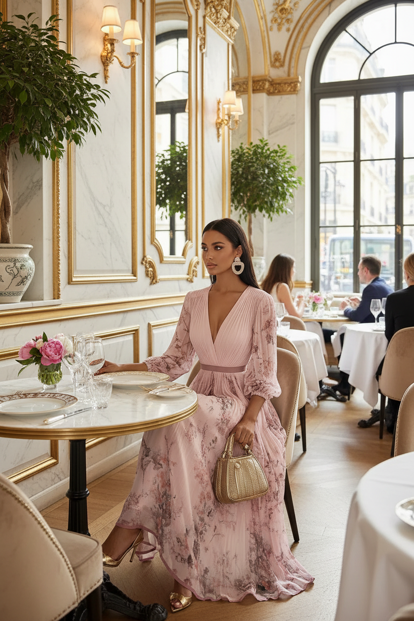 Floral Print Midi Dress #3 - Parisian Restaurant