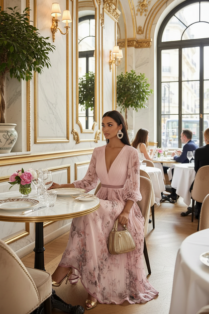 Floral Print Midi Dress #3 - Parisian Restaurant