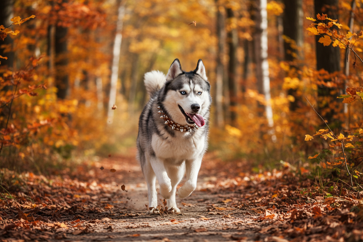 Husky with Brown Spiked Collar