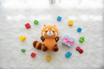 Panda plush toy gift flat lay with children's toys