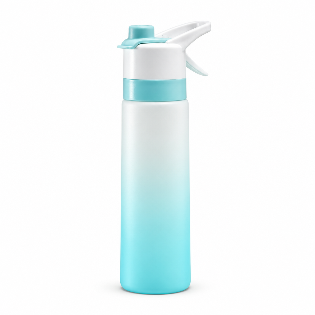 Blue AquaBoost sports water bottle on a white background