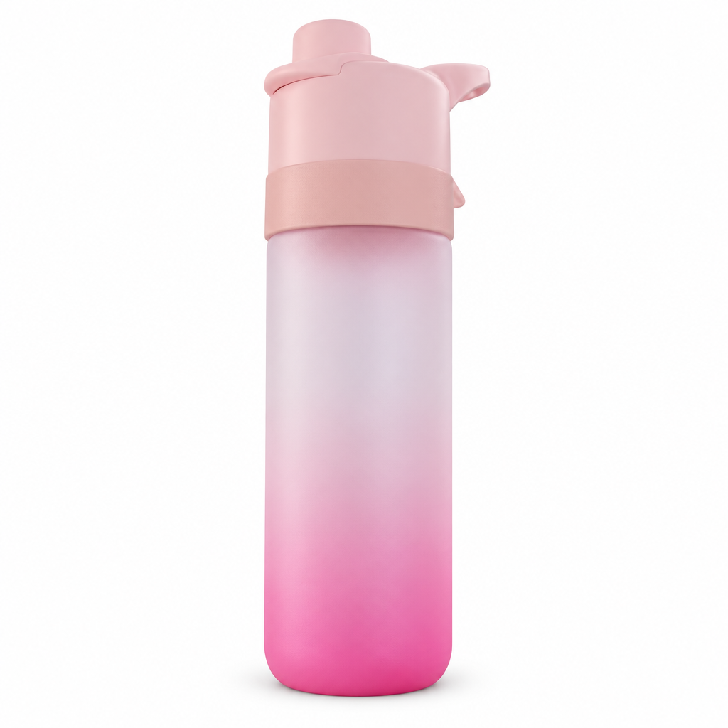 Pink AquaBoost sports water bottle on a white background