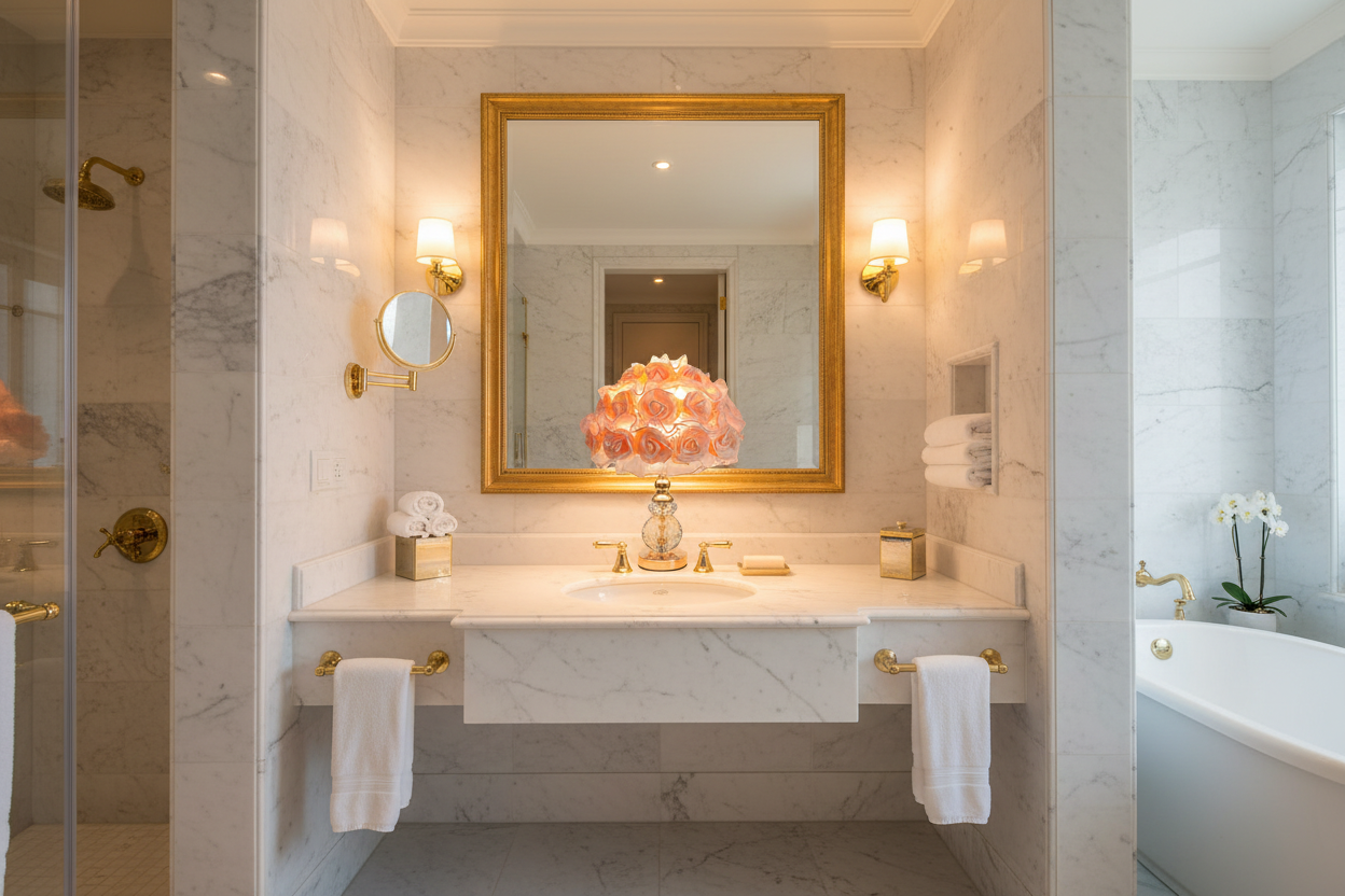 Rose Table Lamp on luxury marble bathroom vanity